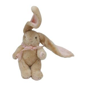 Bunny Rabbit Plush Stuffed Animal Pink Ribbon Jointed Tan Bunny Read